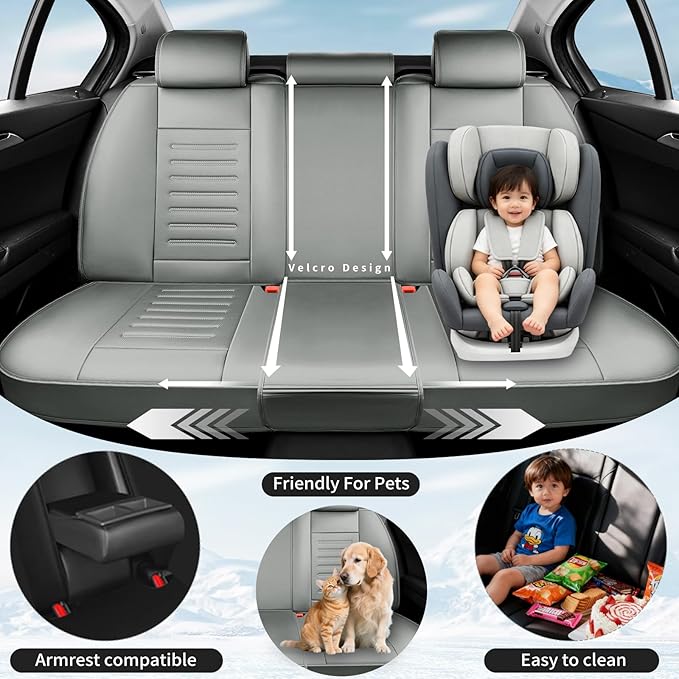 Fit Tucson Premium Leather Car Seat Covers Compatible with Hyundai Tucson 2010-2024 2026, Breathable, Wear Resistant, Airbag Compatible, All-Weather Protection & Full Coverage, Full Set Gray
