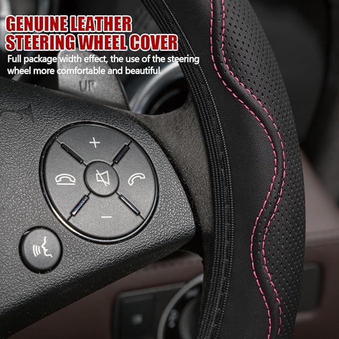 Car Steering Wheel Cover, 14.5-15 Inch Comfortable Grip Microfiber Leather Non-Slip Wheel Cover, Auto Elastic Breathable Wheel Steering Protector, Universal Interior Accessories Fit Vehicles