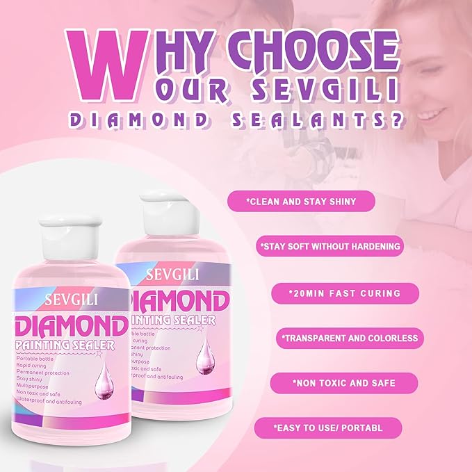 Sevgili Diamond Painting Sealer Kit 240ML with Brushes, Sealer Puzzle Glue, Adults Diamond Painting Accessories and Tools, 8OZ
