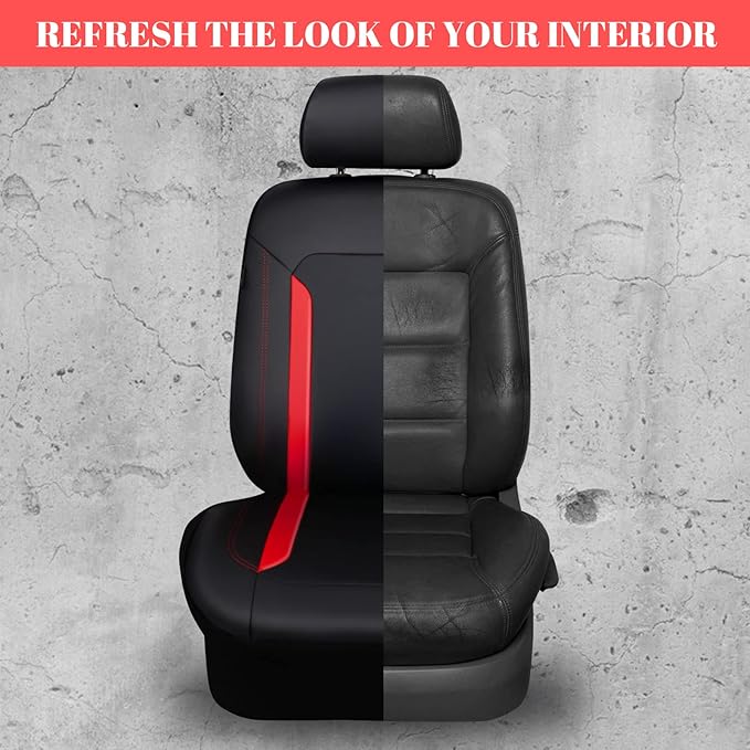 CAR PASS Universal Leather Car Seat Covers Full Set, Waterproof wear Durable Faux Leather Seat Covers 5 Seats Protector, Rear with Zipper, Airbag, Fit for SUV Pick-up Truck Vehicle Auto Black and Red