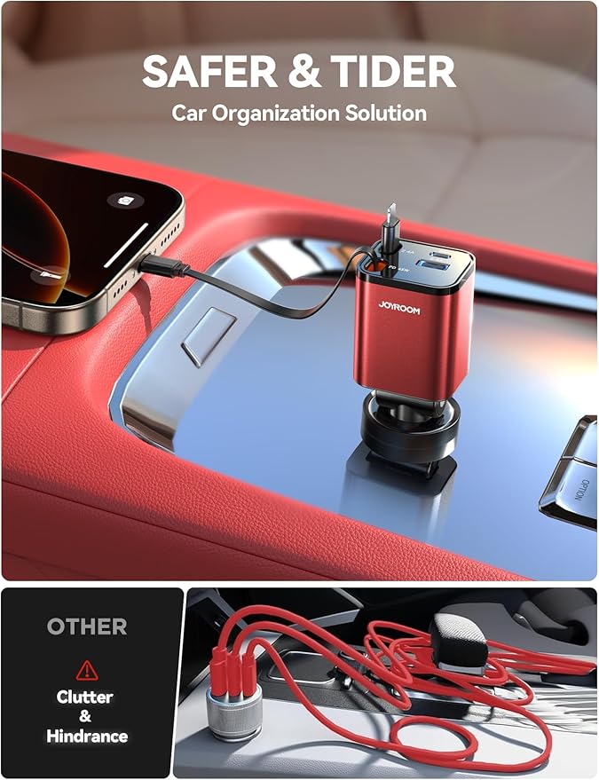 [2026 Ultra-Compact] JOYROOM Retractable Car Charger 84W Car Charger USB C for iPhone 16 17 Fast Charging, Car Accessories, Car Adapter Travel Essentials Gifts for Women Men, for iPhone 17 16 15 14 13