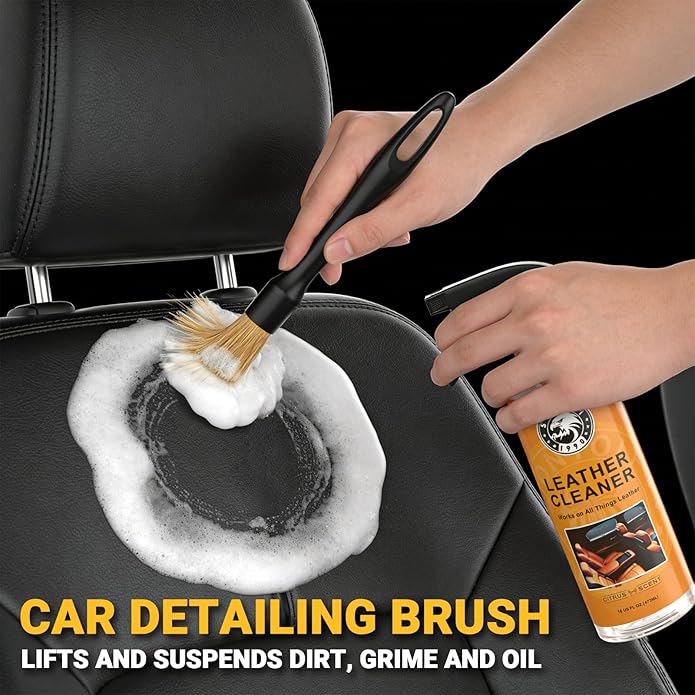 Car Leather Cleaner and Conditioner Kit, Leather Care Kit with Horse Hair Cleaning Brush - Safe for Car Interiors, Furniture, Boots, Bags & Apparel - Deep Cleaning, Non-Greasy Restorer
