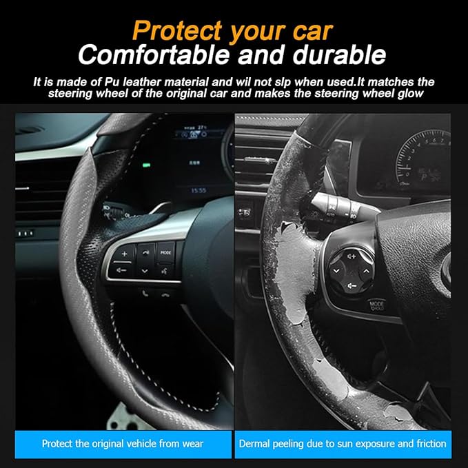 Mandark 3PCS Carbon Fiber Car Steering Wheel Cover, Anti-Skid Leather Vehicle Segmented Steer Wheel Protector, Auto Interior Protection Guard Accessories, Universal for Most Cars (Gray)