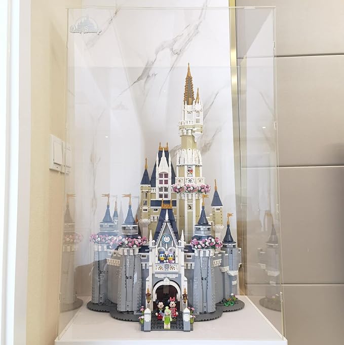 Choowin 31 inch Tall Acrylic Display Case for Lego Disney Castle 71040 Display Thickened Clear Acrylic Display Cases for Collectibles Figures Doll Assemble Dustproof Display Box(Black Base)
