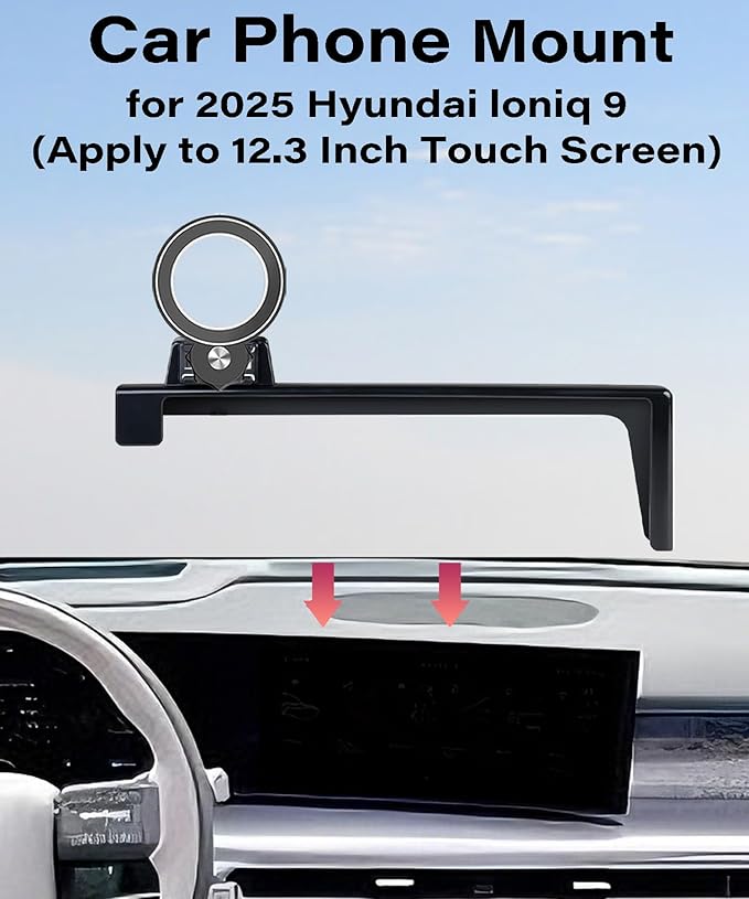 Car Phone Holder for 2025 Hyundai Ioniq 9 Accessories Apply to 12.3 Inch Touch Screen Fixed Clip Magnetic Cell Phone Mount Hands-Free 360 Degree Rotation