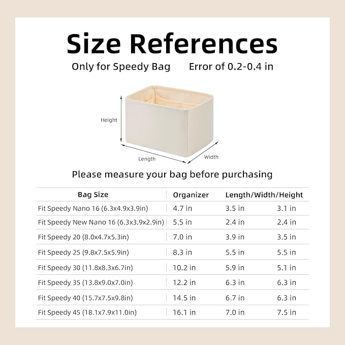 DGAZ Silk Purse Organizer Insert Fits LV Speedy 16/20/25/30/35/40/45 bags，Silky Smooth Bag Organizer，Luxury Handbag & Tote Shaper(Craie,SP40)