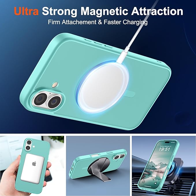 SUPFINE Magnetic for iPhone 17 Case with Screen Protector (Compatible with MagSafe)(Military Grade Drop Protection) Translucent Matte Shockproof with Anti-Fingerprint Phone Cover,Blue Green