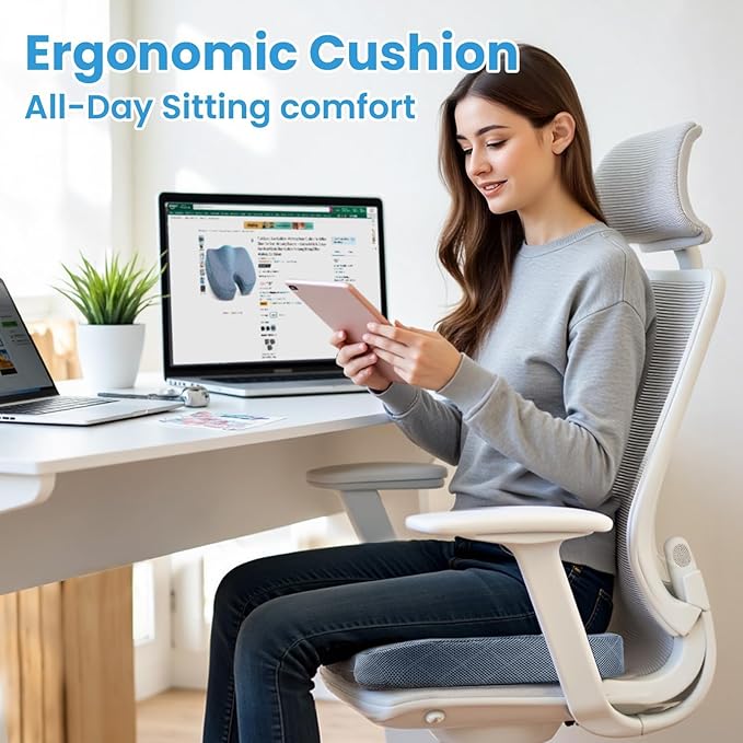 TushGuard Office/Car Seat Cushion, Non-Slip Sciatica & Back Coccyx Tailbone Pain Relief Chair Pad, Memory Foam Butt Pillow for Computer Desk, Wheelchair, Driving (Light Blue, XX-Large)