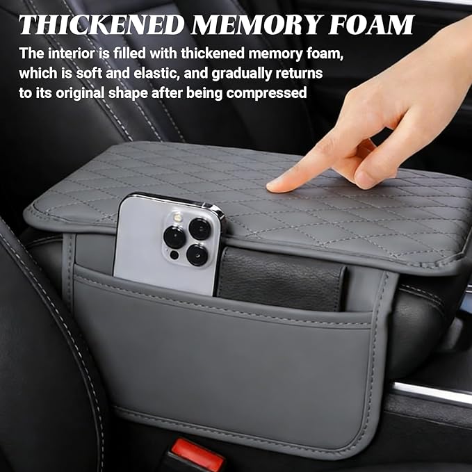 Car Center Console Cover, Upgraded Microfiber Car Armrest Cover Cushion, with 2 Storage Bags Scratch, Resistant Leather Cars Armrest Storage Box Universal Vehicles Accessories (Gray)