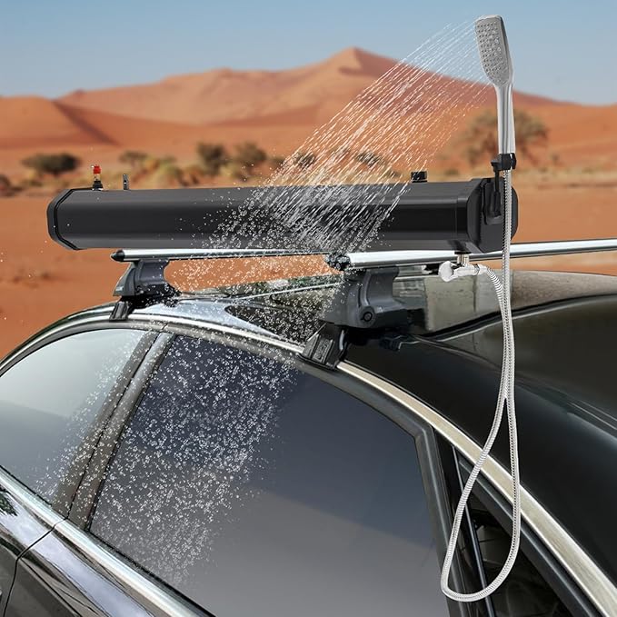 Portable Water Tank for Camping, 20L/5.28gal Self-Pressurized Water Tank, Roof Rack Mount Road Shower with Shower Head and Storage Bag, Car Camping Shower for SUVs, Sedans, RVs, Trucks