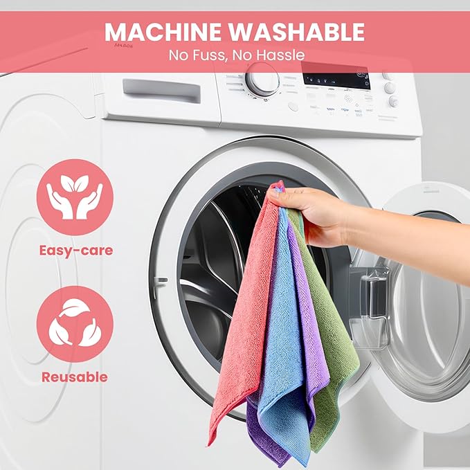 SIFANGKE Microfiber Cleaning Cloth, 34 Pack Assorted Color Cleaning Rags for Housekeeping, Colorful Reusable Microfiber Towels for Car, Kitchen, Bathroom and Household Cleaning Supplies, 11.8"X11.8"