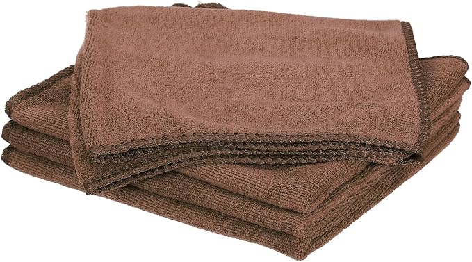 HARFINGTON 4 Pack Microfiber Cleaning Cloth, 16" x 16" Multi-Functional Cleaning Towels Reusable Absorbent Rags for Car Wash Kitchen Household Window Clean, Brown