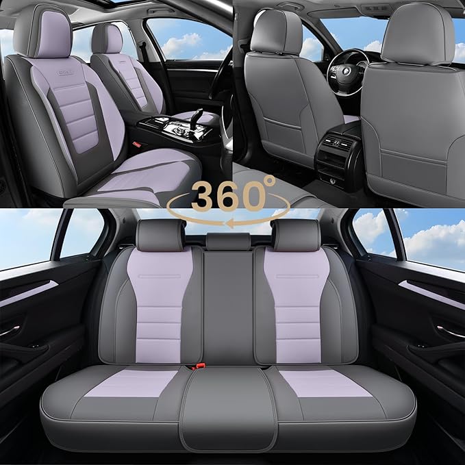 Coverado Car Seat Covers Front, Seat Covers for Cars, Waterproof 2-Pack Car Seat Cushions, Leather Carseat Seat Protectors, Universal Seat Covers Fit for Most Sedans SUV Pick-up Trucks(Gray&Purple)