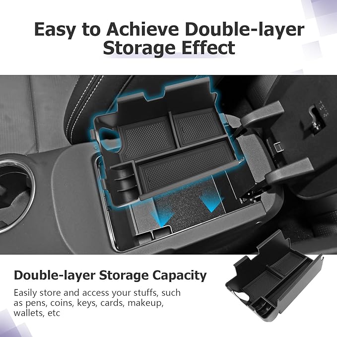 LUWU 3PCS 2025 2026 Mustang Center Console Organizer Compatible with Ford Mustang 2024 2025 2026 Accessories Armrest Console Storage Box Insert Tray Door Side Tray ABS Material Coin Container Black