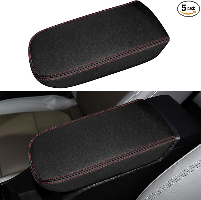 Console Cover for 2024 2025 2026 Chevrolet Trax (LS/1RS/LT/2RS/ACTIV) Leather Center ArmRest Box Cover Pad 2024 2025 2026 Chevy Trax Accessories Protector Cushion (Red Stitches)
