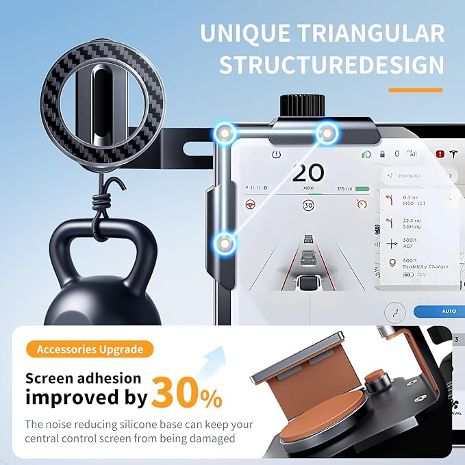 MagSafe Tesla Phone Mount for Model 3/Y/S/X/Cybertruck - Magnetic Car Phone Holder with N52 Strong Magnet 360°Rotatable Alloy Stand Silicone Pad Screen Safe & Universal Fit Sunshine Orange