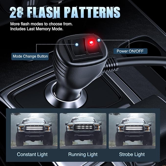 Nilight 2PCS 24 inch Truck Grille Strobe Lights Strip 384 LED Emergency Light White Flexible Side Flashing Warning Caution Safety Waterproof Lighting Kit for Trucks Tow Plow Construction Vehicles