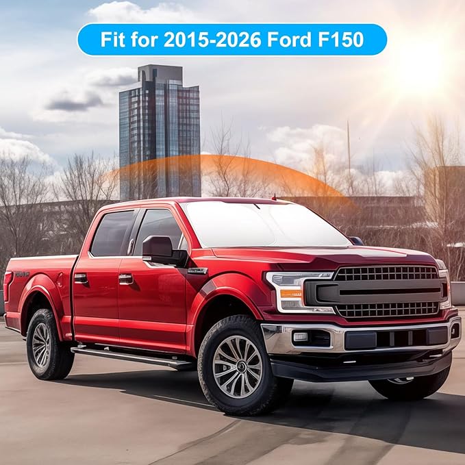 Car Sun Shade for 2015-2020 2021 2022 2023 2024 2025 2026 Ford F150 Windshield Sun Shade, Sun Visor Windshield Screen Cover for F150 Front Window Sunshade Foldable Auto Interior Accessories