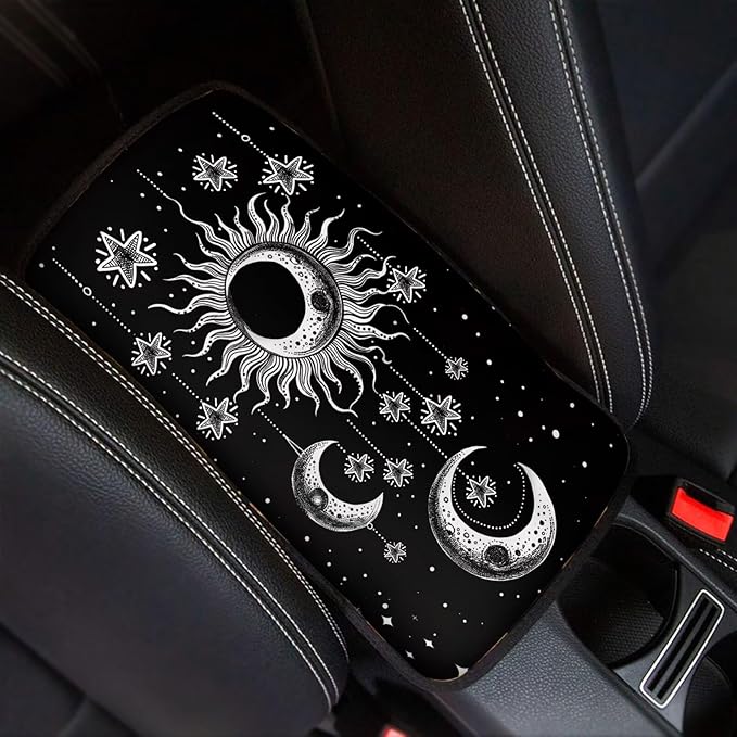 Moon Sun Car Center Console Armrest Pad Universal Moon Cars Accessories Breathable Car Center Console Cover Seat Box Cover for Sedan, Van, SUV, Trucks