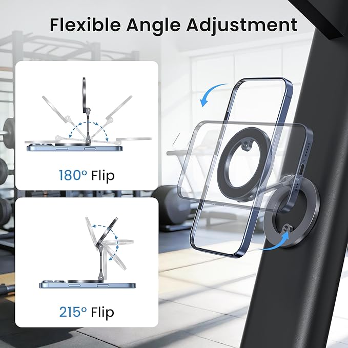 Itramax Magnetic Phone Holder for Gym,Double Ring Magnetic Gym Phone Stand,360° Adjustable Cell-Phone Mount for iPhone 17 Air 16 15 14 13 12 Pro Max,Mag/Safe Case,Metal Surfaces,Alloy Base,Golf Cart