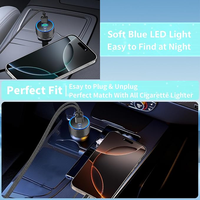 Car Charger USB C, KYOHAYA 90W 4-Port Dual USB-C & USB-A Power Cigarette Lighter Adapter PD/QC Type C Car Charger Fast Charging for iPhone 17 Pro 17 Pro Max 16 15 14 13 12 11/Galaxy S26 S25/Pixel/iPad