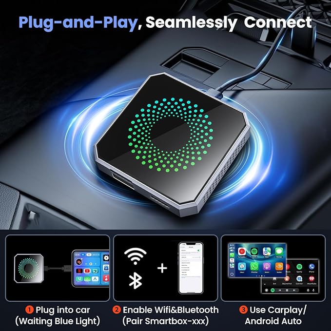 5-in-1 Wireless CarPlay & Android Auto Adapter with Netflix/YouTube, [Supports 4K HDMI Output & Screen Mirroring] - Plug & Play Car Play Wireless Smart AI Box for Cars with OEM Wired CarPlay/Auto