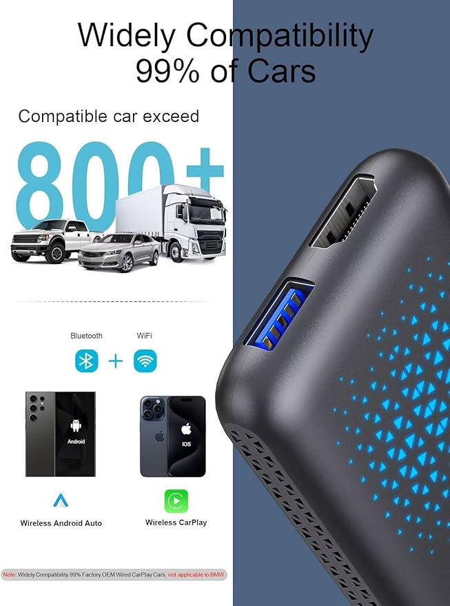 Wireless Carplay & Android Auto Adapter, Carplay AI Box 2.0 with YouTube/Netflix/Tiktok, Streaming HDMI Devices Carplay Dongle for OEM Wired CarPlay Cars，Grey