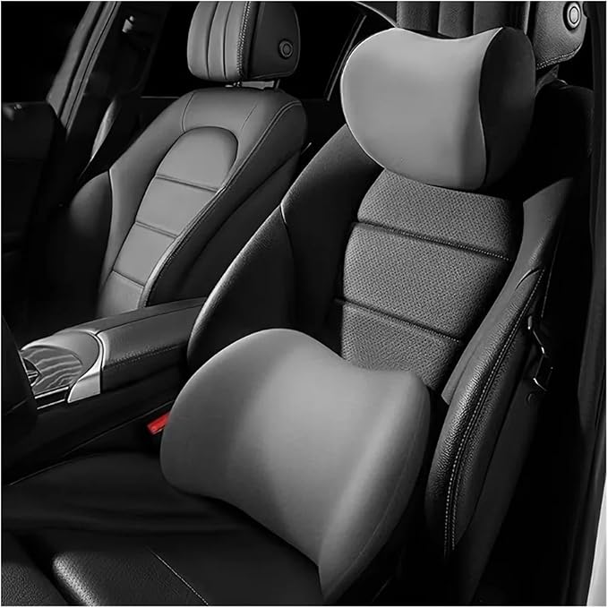 Memory Foam Car Neck Pillow - Soft fit for Seat Headrest & Lumbar Support Cushion(Gray 1set)