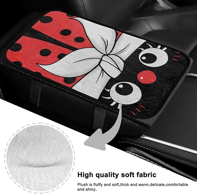 Red Ladybug Auto Center Console Pad Convenient Arm Rest Lid Cushion Anti-Slip Washable Car Armrest Seat Box Cover Accessories Universal Fit Sedans,Cars,Vans,SUV,Truck