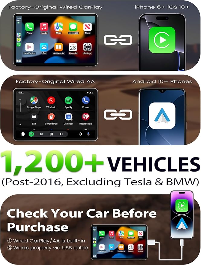 Wireless CarPlay Adapter, One-Click User Switch, Plug & Play, Converts Wired to Wireless Car Play Dongle, Fast & Stable for Cars 2016+ with Built-in Wired CarPlay & Android Auto Orange