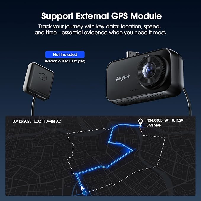 Avylet 4K/2.5K+1080P Dash Cam Front and Rear, 5G WiFi APP Dash Camera for Cars with 64GB Card, ADAS Lane Assist, 2.7”IPS Screen, Parking Mode, External GPS Module, Night Vision, G-Sensor