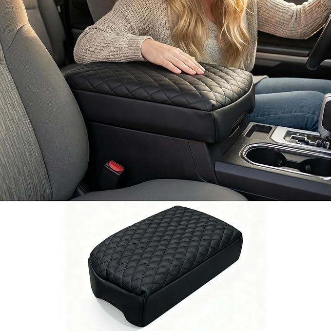 Center Console Cover for Toyota Tundra 2007-2013 & Sequoia 2008-2022 Middle Console Lid Protector Pad Arm Rest Cover with Side Pockets Leather Anti Scratches Interior Accessories(thickened version)