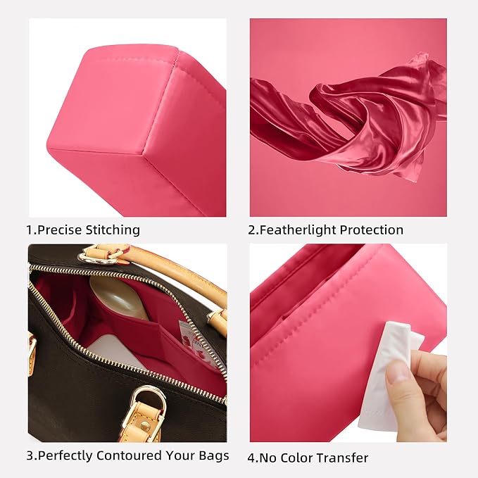 DGAZ Silk Purse Organizer Insert Fits LV Speedy 16/20/25/30/35/40/45 bags，Silky Smooth Bag Organizer，Luxury Handbag & Tote Shaper(Rose lipstick,SP20)