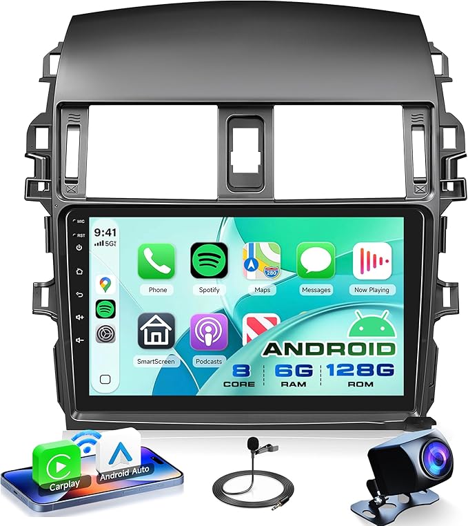 8 Core 6G+128G for Toyota Corolla 2009-2013 Android Car Stereo Carplay Android Auto, Rimoody 9 Inch for Corolla Radio GPS 4G-WiFi Bluetooth 5.0 FM/RDS DSP-36 Mirror Link Backup Camera