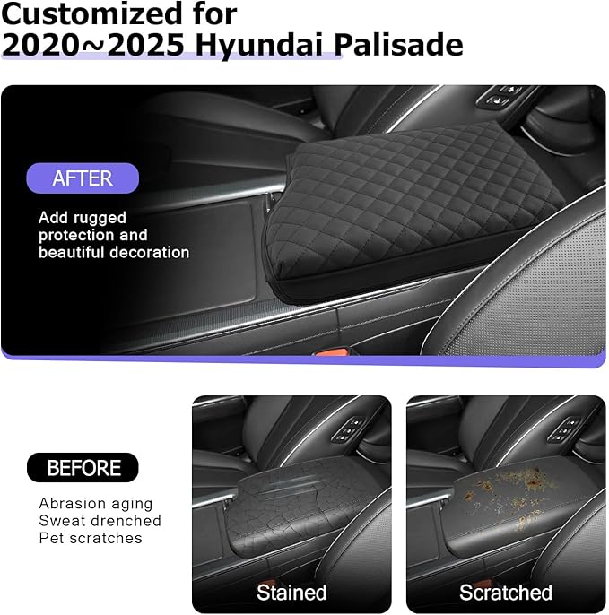 LUWU 2025 Palisade Center Console Cover Compatible with 2020-2024 2025 Palisade Accessories Armrest Cover Center Console Pad Armrest Console Cover (Thick Black)
