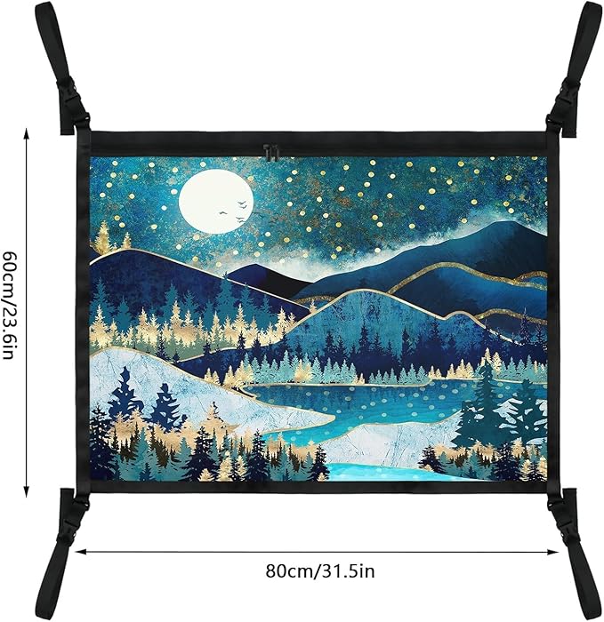 Moon Mountain Car Ceiling Cargo Net Pocket Hanging Storage Bag with Zipper 31.5"x21.6" Double-Layer Mesh Car Roof Storage Organizer Long Road Trip Truck SUV Travel Camping