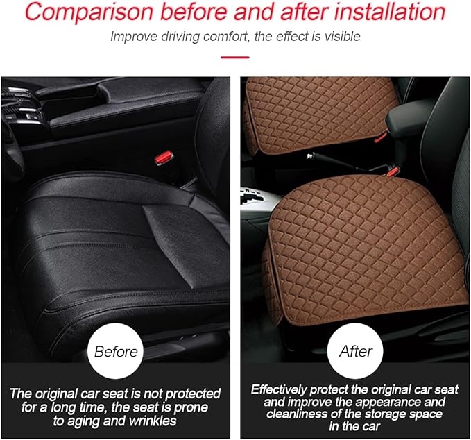 3PCS Set Car Seat Cushion for Front and Back Seat, 3D Soft Linen Breathable Auto Seat Cover, Comfort Non-Slip Rubber Bottom, Car Accessories (Coffee/3PCS)