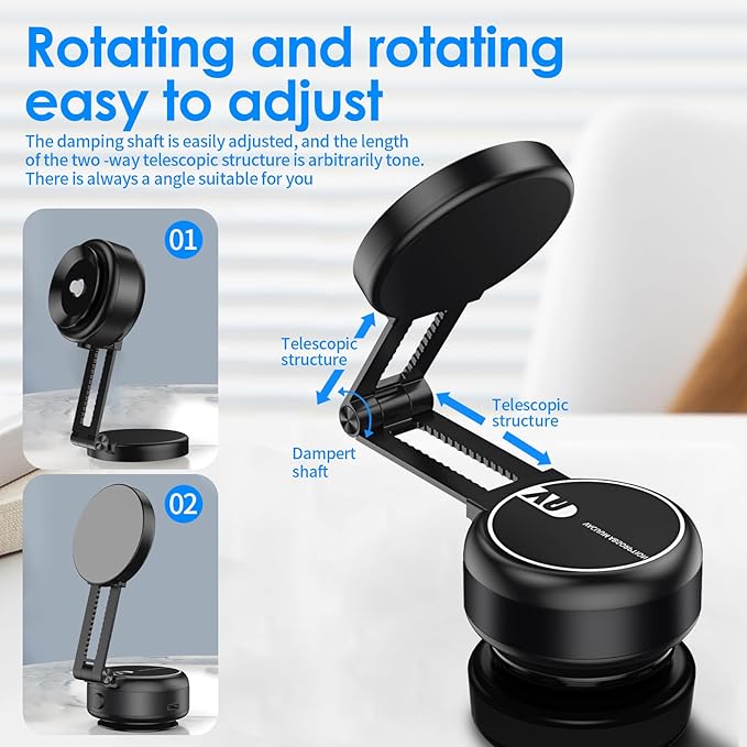Magnetic Phone Holder,360° Rotatable Adjustable Foldable Electric Vacuum Suction Mount for Car/Gym/Mirror