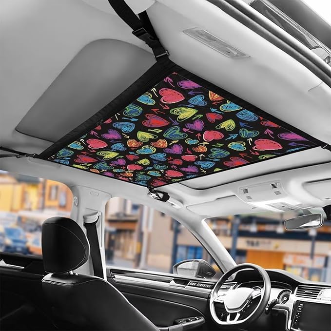 Generic Hearts Car Ceiling Cargo Net,Car Roof Storage Organizer Double Layer Cargo Bag Pocket SUV Ceiling Storage Net Long Road Trip Camping Interior Accessories Valentine's Day Decorations