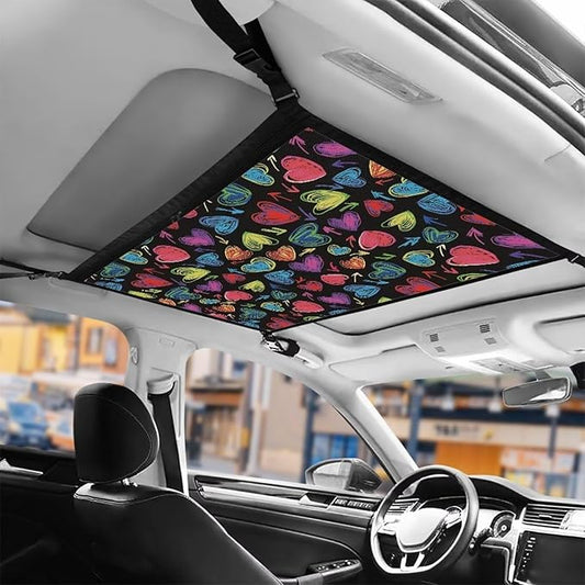 Generic Hearts Car Ceiling Cargo Net,Car Roof Storage Organizer Double Layer Cargo Bag Pocket SUV Ceiling Storage Net Long Road Trip Camping Interior Accessories Valentine's Day Decorations