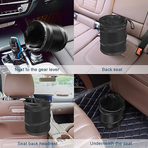 Car Trash Can, 2 Packs Mini Collapsible Pop-up Car Garbage Can, Waterproof Hanging Car Trash Bag with Velcro, Car Trash Bin, Black