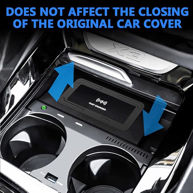 Wireless Car Charger for BMW 2018-2024 X3/X4, 2019-2024 X3M/X4M, 2021-2024 iX3 with 27W USB & Type-C Center Console Accessory Panel, Fast Charger for i-Phone Sam-Sung