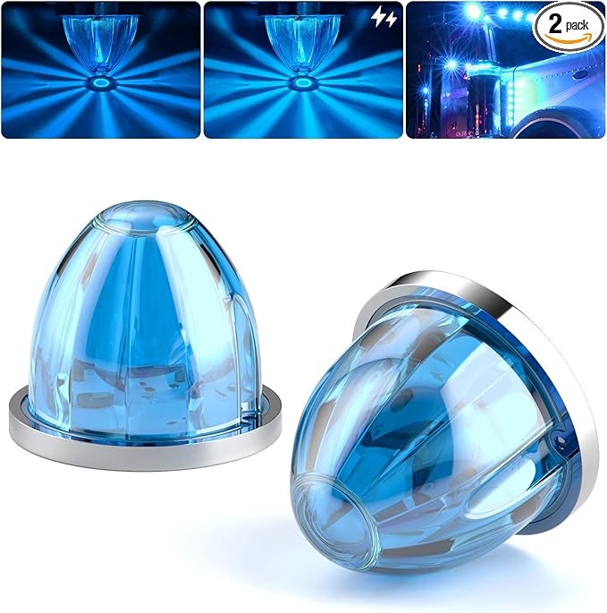 BJZ 2Pcs Ice Blue Watermelon LED Strobe+Constant Marker Lights Dual Function Watermelon-Shaped Side Marker Clearance Tail Top Cap Roof Lights for Trailer Truck Semi-Trailer Heavy-Duty Truck Bus Van