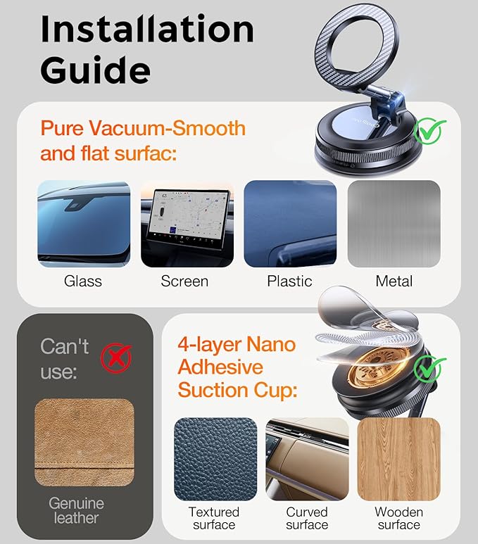 for Magsafe Car Mount carmount 2.0 Magnetic Phone Mount【True Military-Grade Durability 】Vacuum Magnetic Phone Holder for Car Cell Phone Car Mount【Stylish Suction Cup Phone Mount for iPhone 17 16 15 14