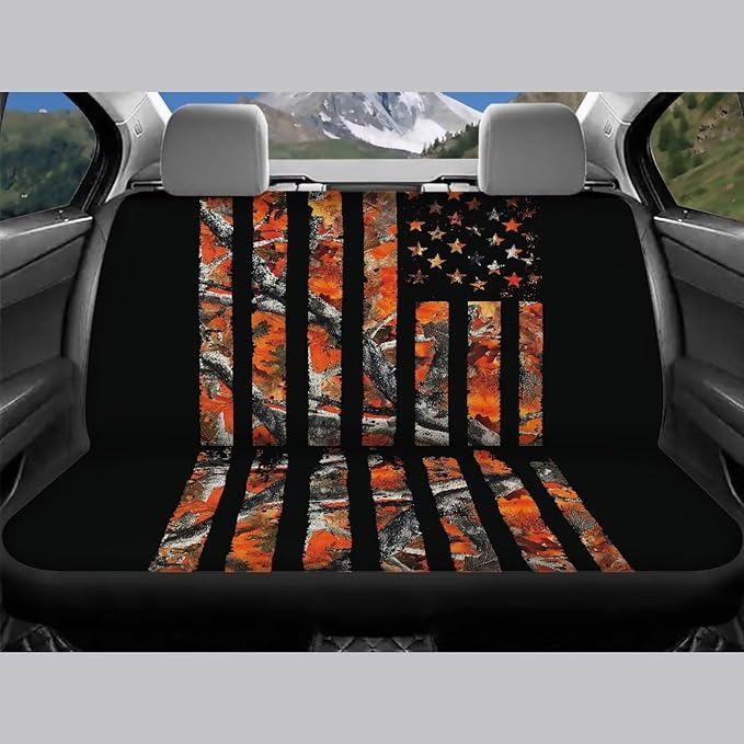 KEIAHUAN Car Seat Covers American Flag Camo Hunting Front Bucket Seat Protector & Rear Bench Seat Covers Fit Most Vehicle, Cars, Sedan, Truck, SUV and Van