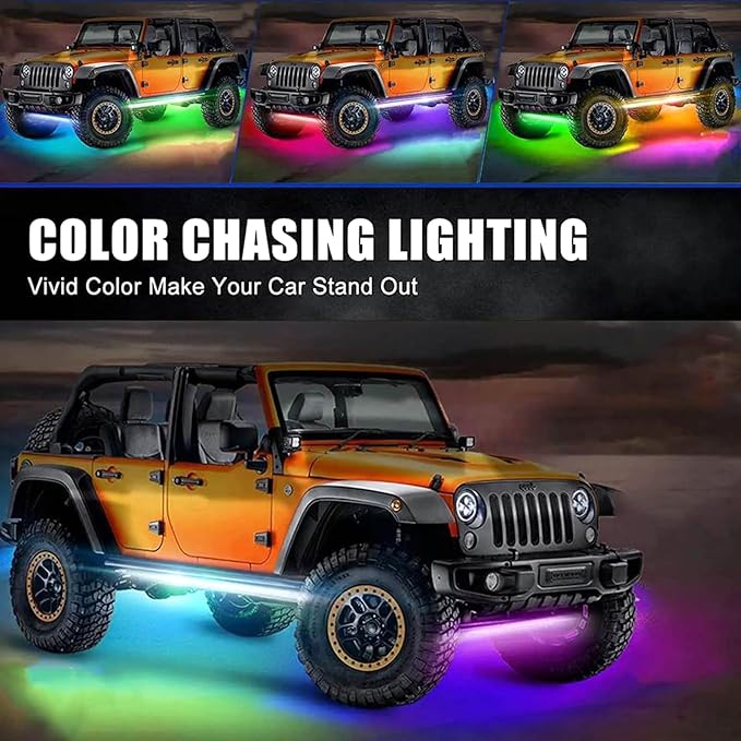 Car Underglow Kit, 12V 6 pcs RGB Led Lights Strip Neon Ambient Sets with Turn Signal for Cars, SUV, Truck Exterior Chassis Colorful Glow Accessories Controlled by APP, Sync to Music