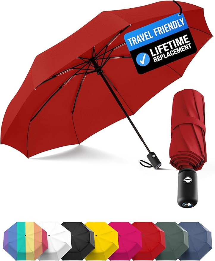Rain-Mate Windproof Compact Umbrellas for Rain - Strong Reinforced Fiberglass Rib Design & Auto Open & Close - Portable Folding Travel Umbrella - Lightweight & Packable for Women & Men, Easy Collapse