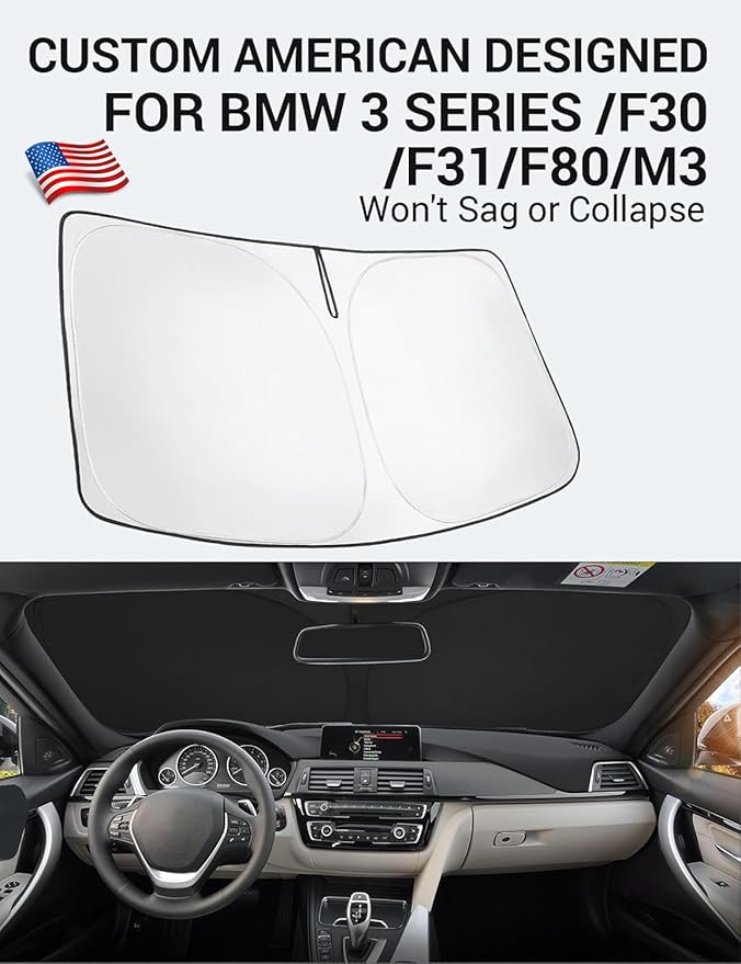 Proadsy 2026 Upgrade Front Windshield Sun Shade Foldable Sunshade Protector Custom Fit 2013-2018 BMW 3 Series /F30 /F31 /F80 /M3 Accessories