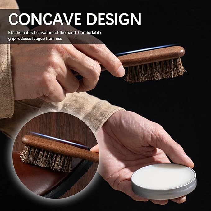 2PCS Horse Hair Brush for Leather,Soft Car Detailing Brushes Set with Concave Design,Multi-Purpose Leathers Brushes as Car Cleaning Brush for Cleaning Cars Interiors,Seat