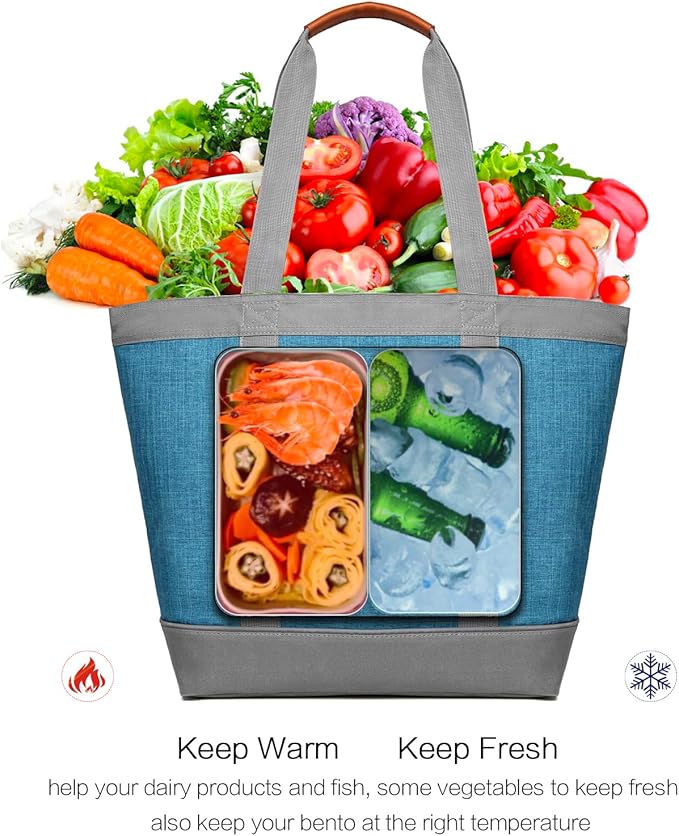 Insulated Cooler Bag Reusable Grocery Tote Bags Transport Large Lunch Box for Women